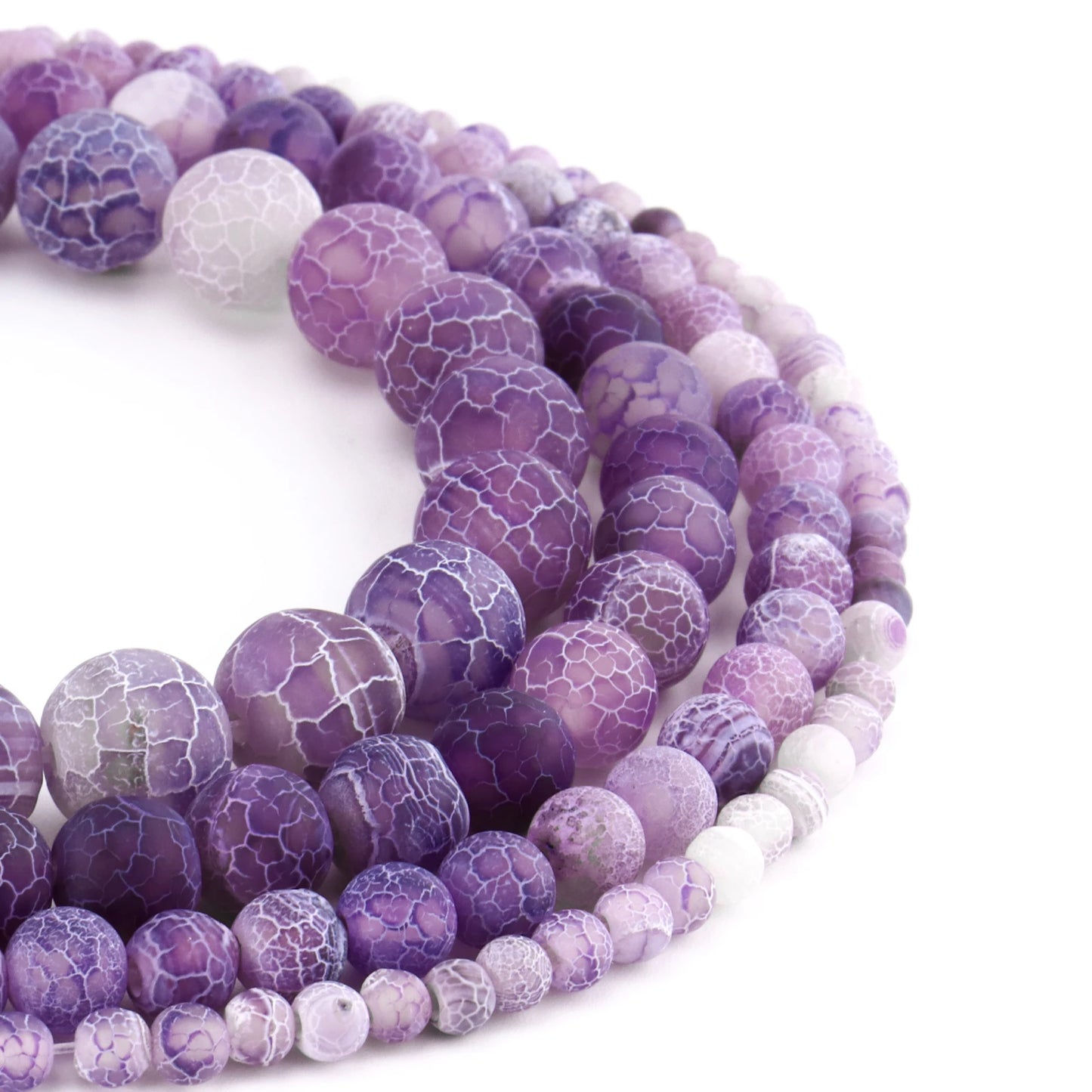 Purple Agate Beads, Round Frost Cracked Dream Fire Dragon Veins, 4-12MM