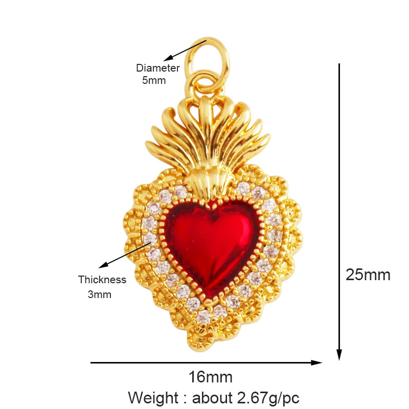 Sacred Red Heart Charm Collection, 18K Gold Plated