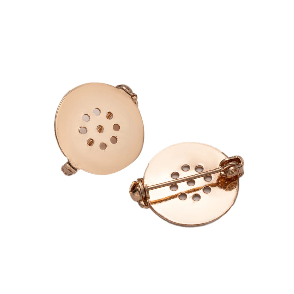 Copper Brooch Safety Pin Disk Base Cabochon Trays with Locking Clasp, 10pcs 17mm