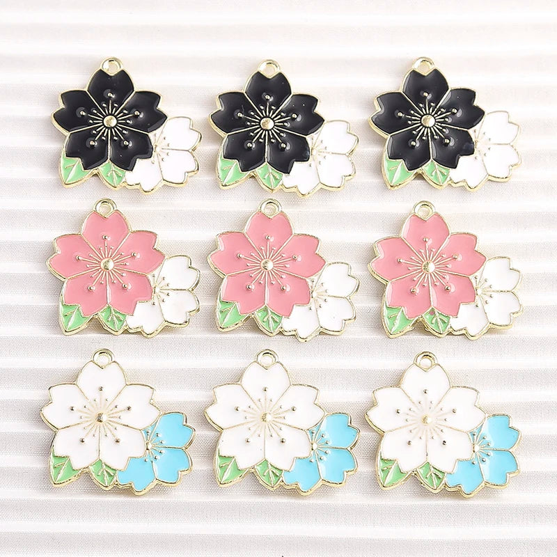 Happy Cactus and Flowers Colorful Enamel Charms, 10pcs