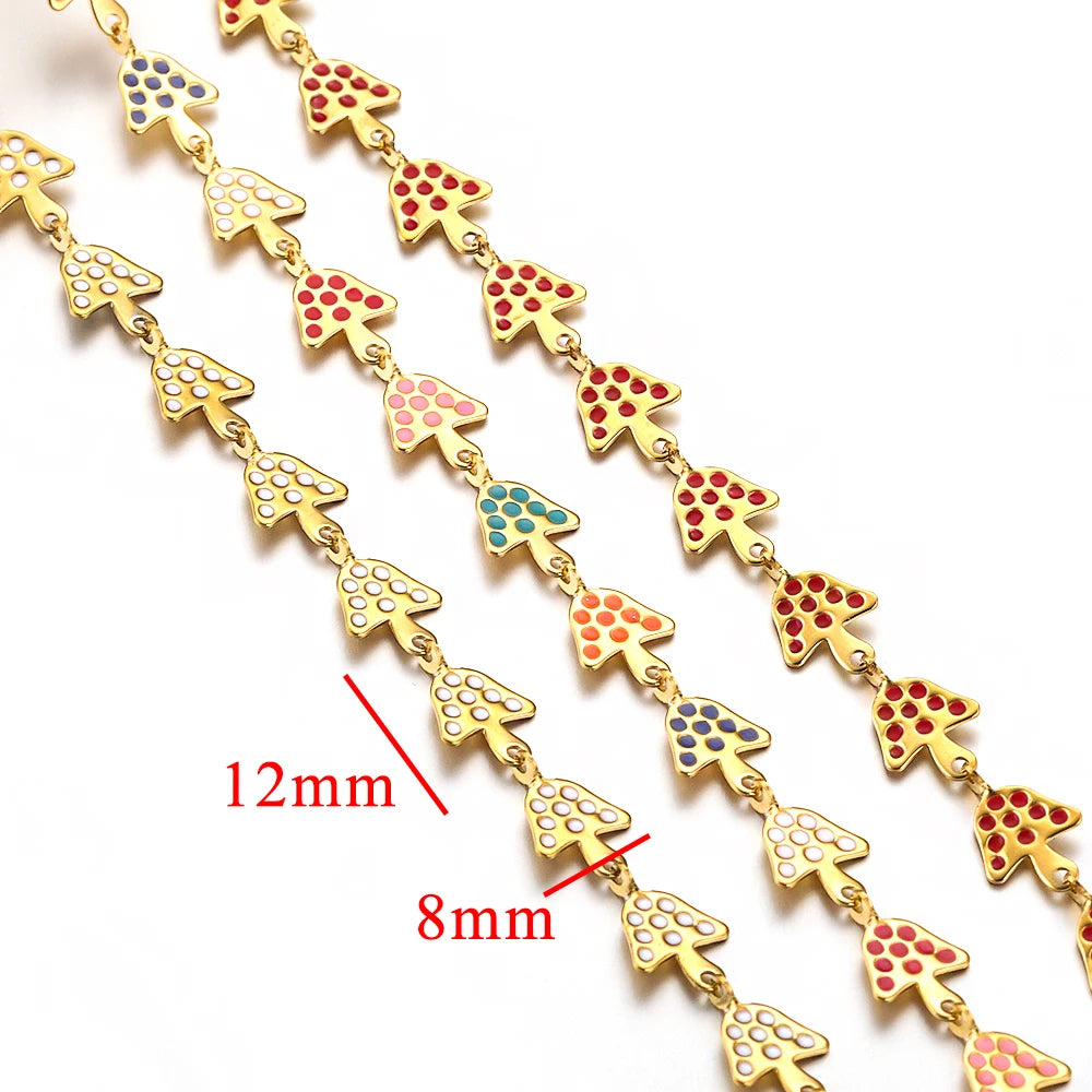 Cute Mushroom Enamel Chain, 8mm, 1 Meter, Stainless Steel Gold Plated