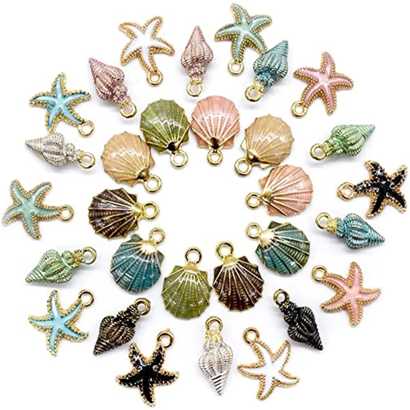 Seaside Seashell & Starfish Charms 10pcs