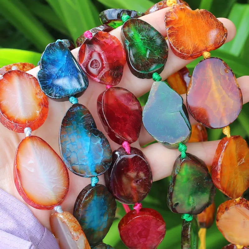 Multicolor Agate Beads, Organic Shaped Slices, 20-35mm, 16inch strand