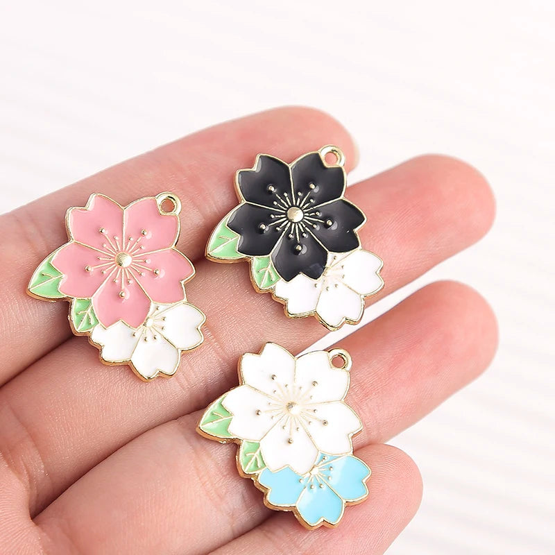 Happy Cactus and Flowers Colorful Enamel Charms, 10pcs