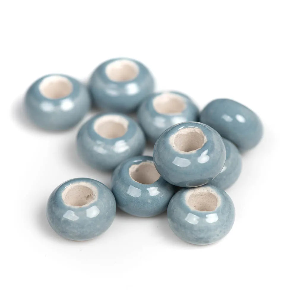 Round Retro Big Hole Ceramic Porcelain Beads, 15mm 10pcs