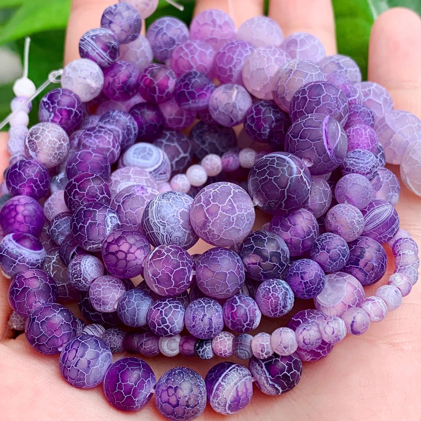 Purple Agate Beads, Round Frost Cracked Dream Fire Dragon Veins, 4-12MM