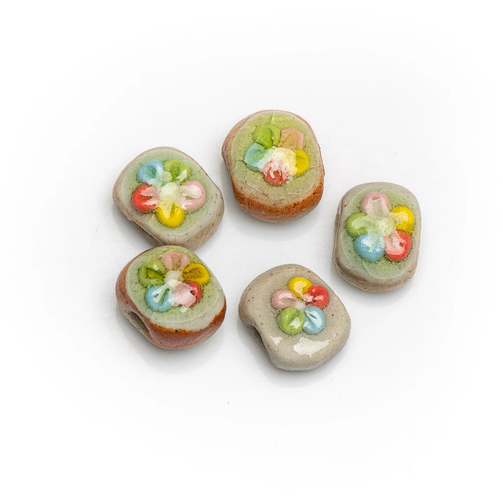 Handmade Vintage Flower Ceramic Beads, 17mm, 5pcs