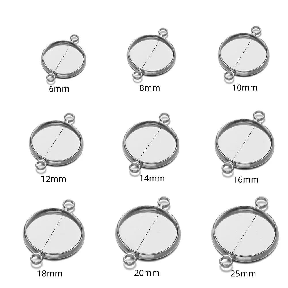 Stainless Steel Round Connectors, Blanks for setting Cabs, Bezel Pendants, 10pcs