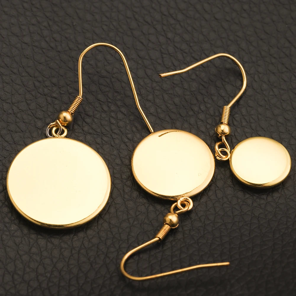 Gold-Plated Stainless Steel Earrings Hooks, Blank Cabochon Base 6 8 10 12 14 16 18 20 25 30mm, 20pcs