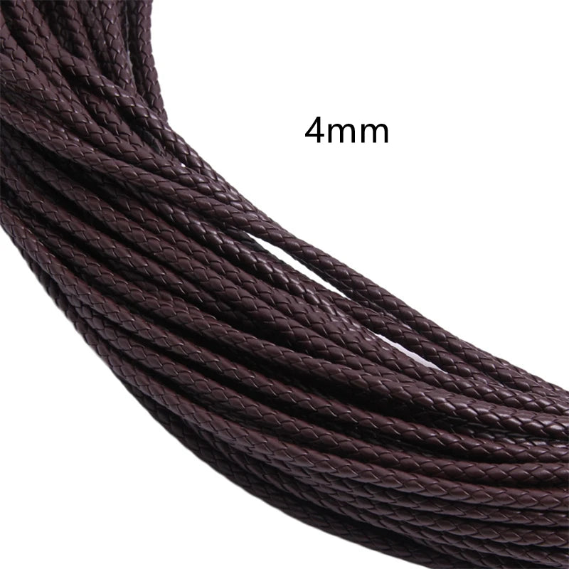 5m Black Round Braided Genuine Real Leather Cord