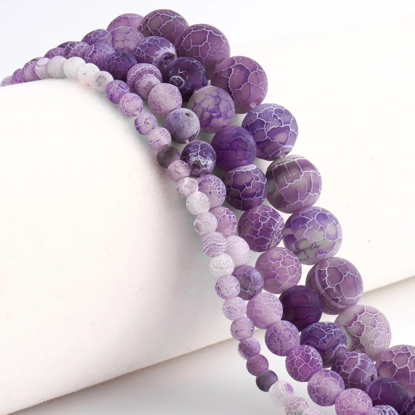 Purple Agate Beads, Round Frost Cracked Dream Fire Dragon Veins, 4-12MM