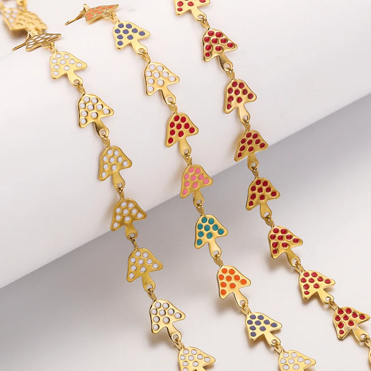 Cute Mushroom Enamel Chain, 8mm, 1 Meter, Stainless Steel Gold Plated