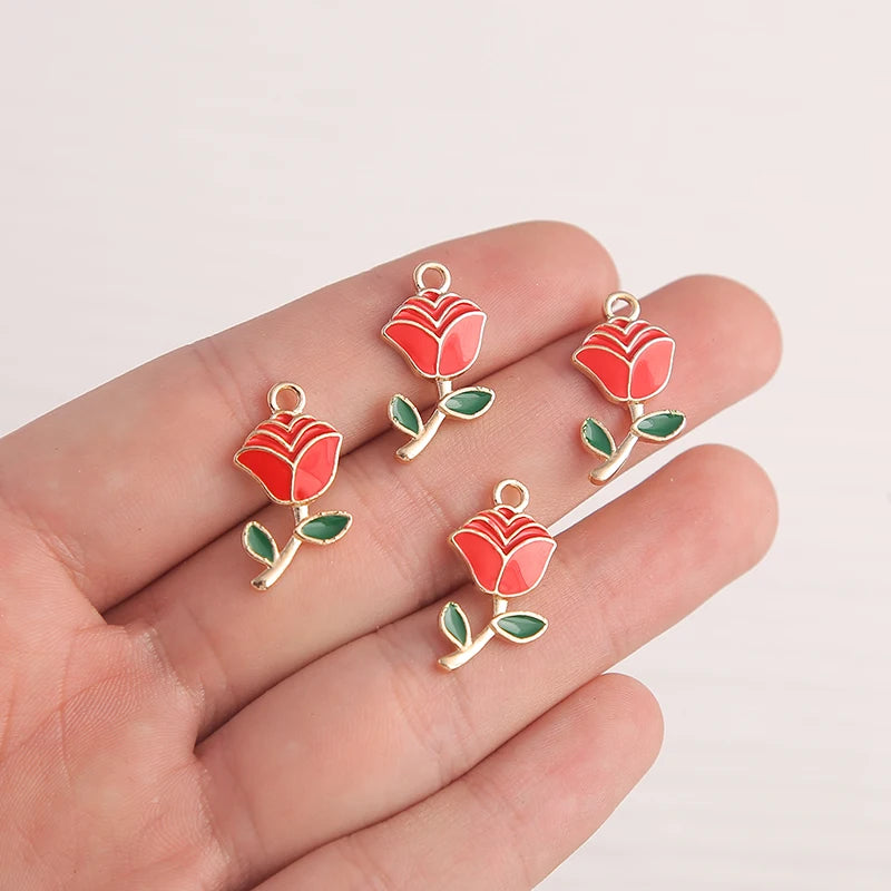 Happy Cactus and Flowers Colorful Enamel Charms, 10pcs