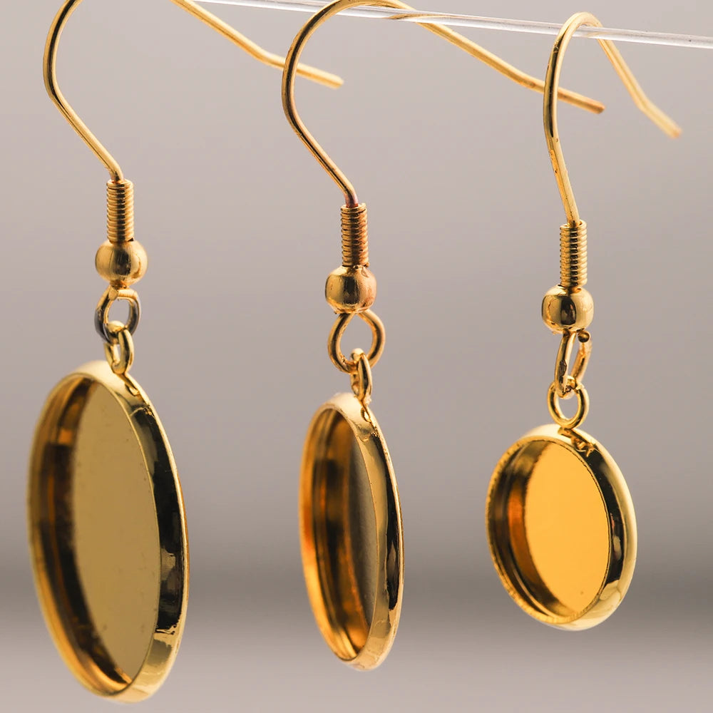 Gold-Plated Stainless Steel Earrings Hooks, Blank Cabochon Base 6 8 10 12 14 16 18 20 25 30mm, 20pcs