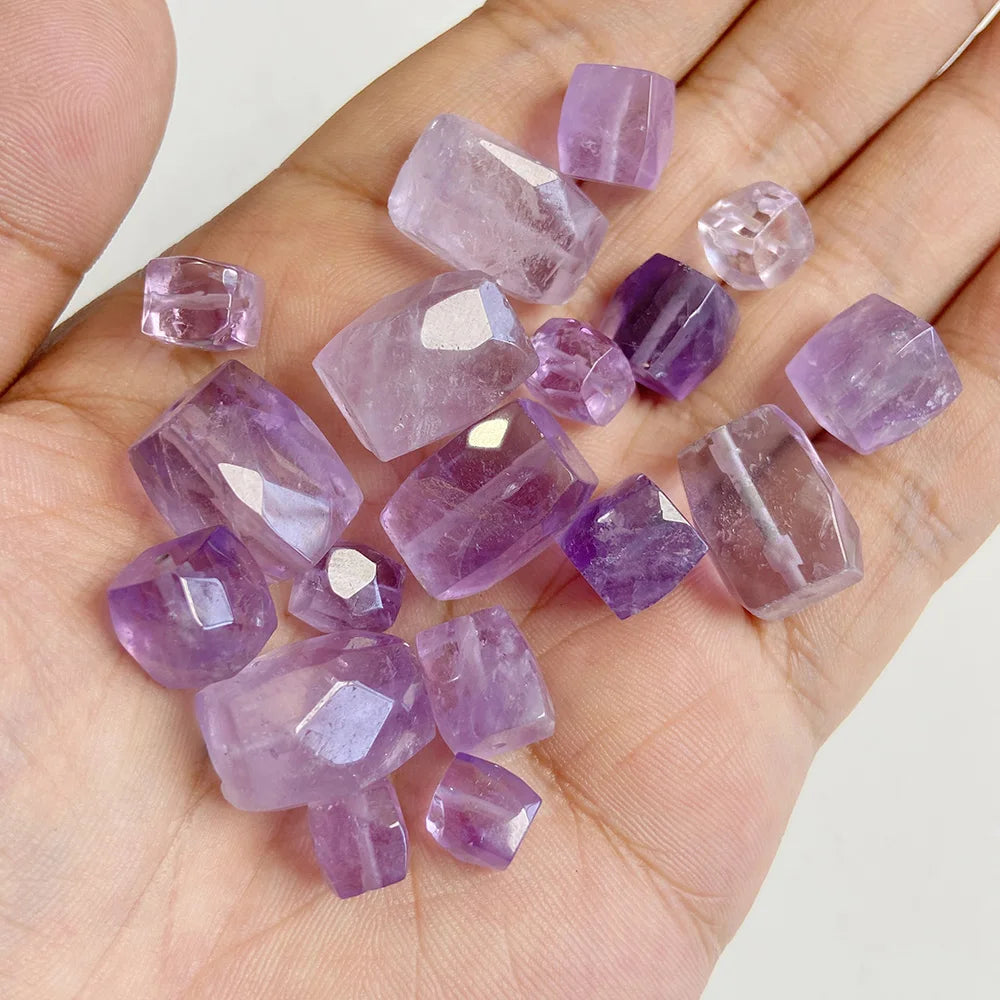 Faceted Light Purple Amethyst Gemstone Beads, 8 10 12x16 mm, Organic Flat Tube Shapes