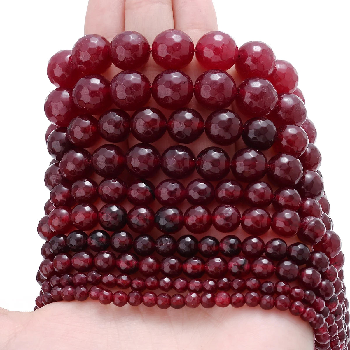 Natural Faceted Ruby Jade Chalcedony Beads, 4/6/8/10/12mm, 15" Strand