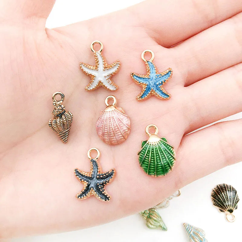 Underwater Enamel Charm Collection, Starfish & Shells, 10pcs