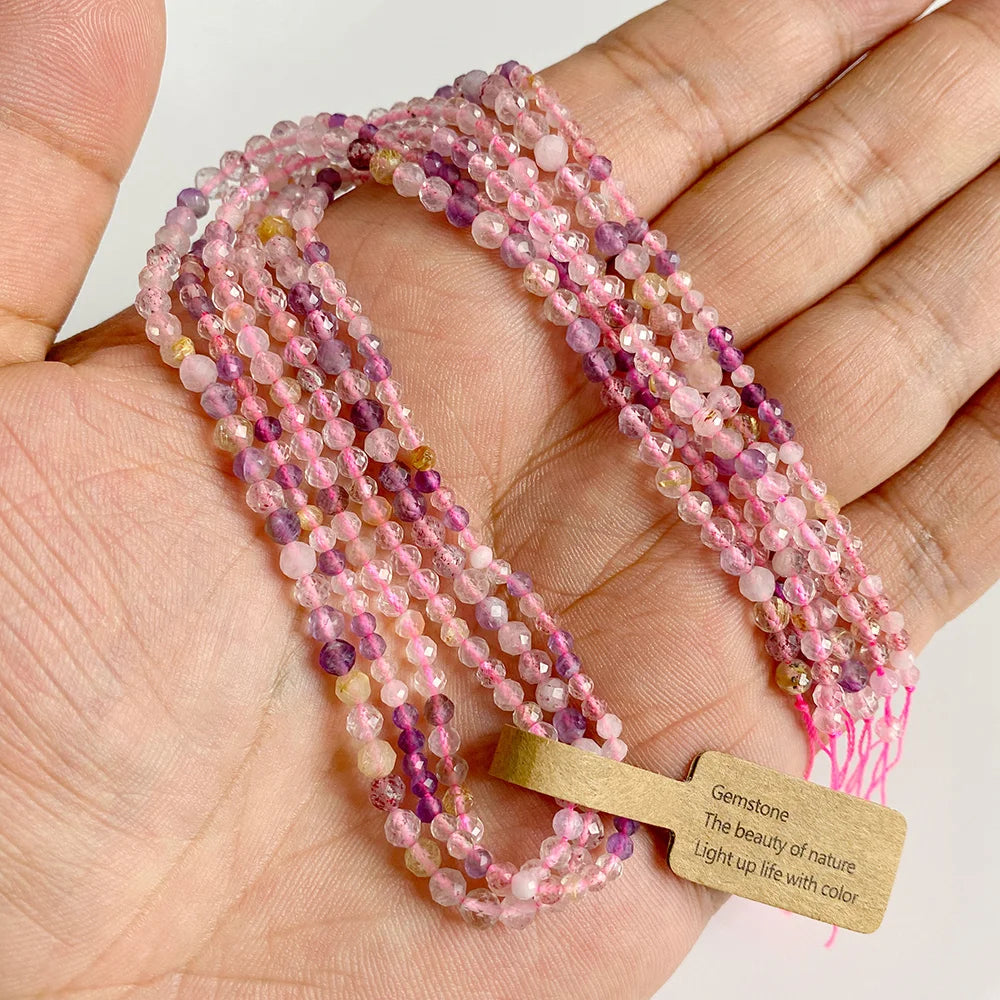 Tiny Natural Gemstone Beads, Rose Pink Quartz, Morganite, Garnet, Tourmaline, Fluorite, Amethyst, 2 3 4MM, 3 Strands