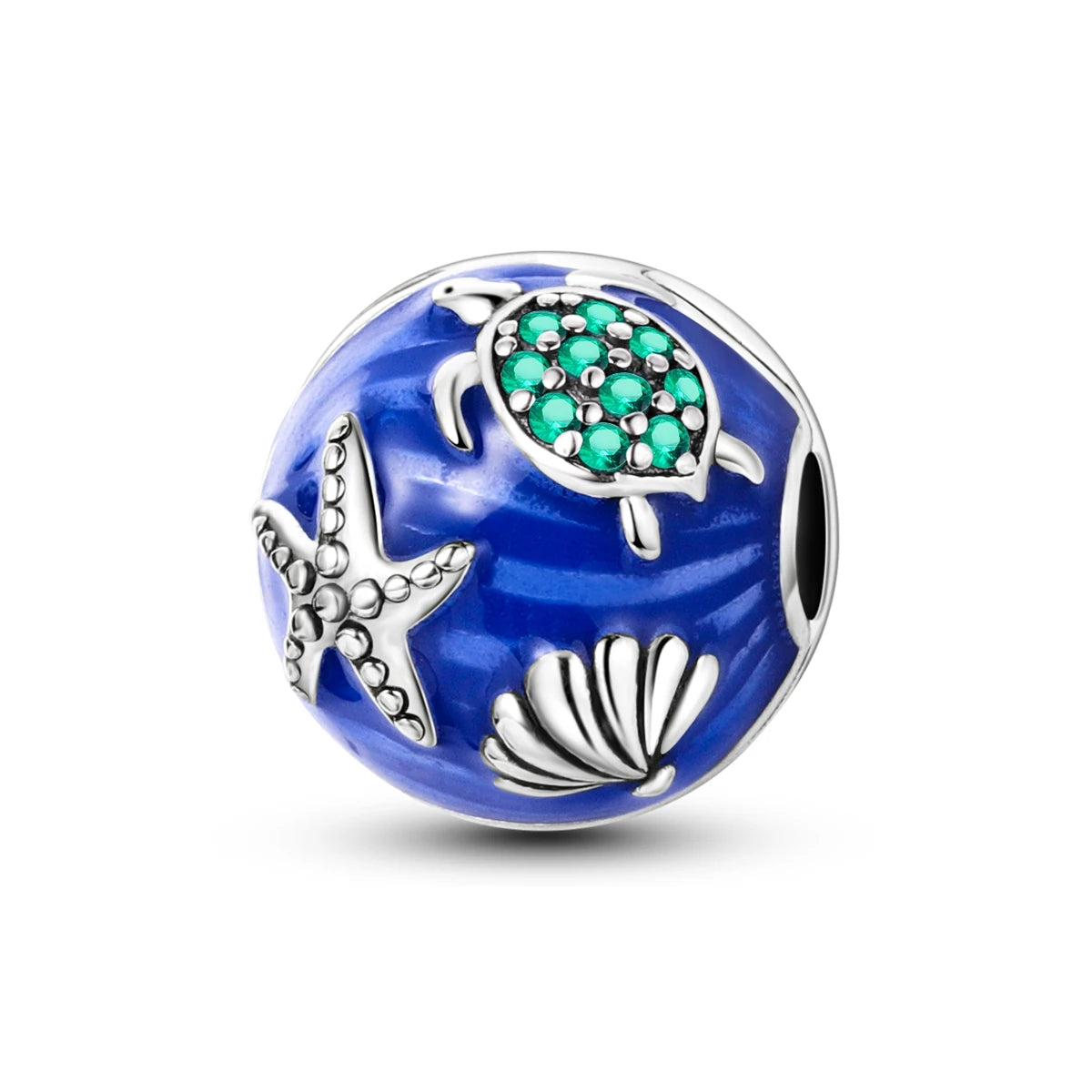 Ocean Blue Collection - Large Hole Charm Beads, European Style, Sea, Octopus, Turtle, Mermaid, Fits Original Pandora Bracelets, 925 Sterling Silver