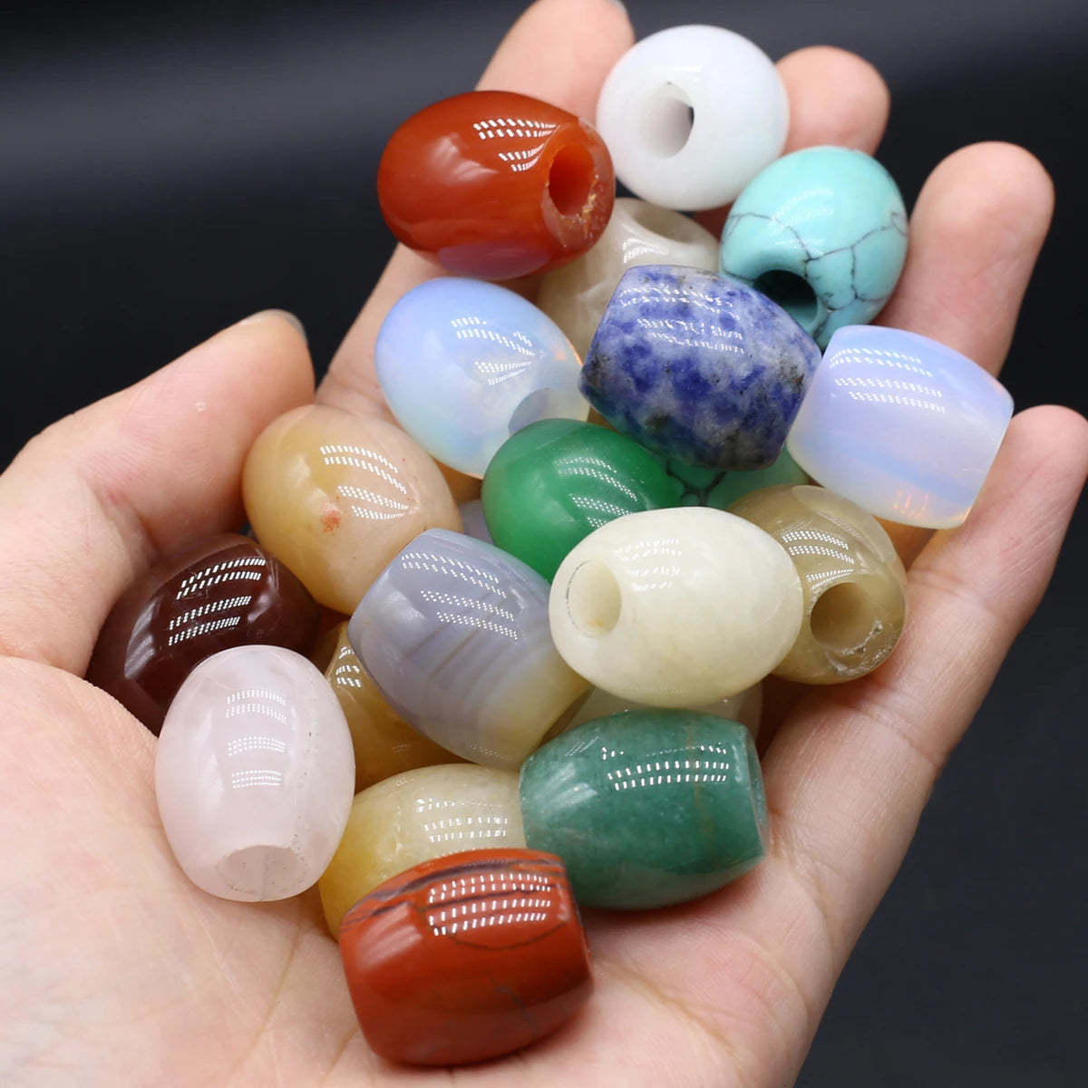 Big Hole Gemstone Barrel Beads,  Agate Beads 16mm each, 5mm bead holes