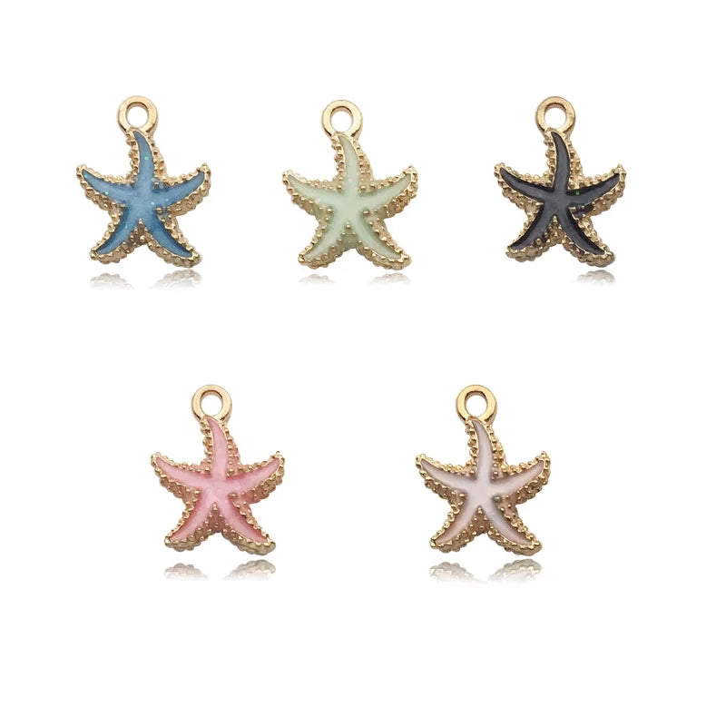 Underwater Enamel Charm Collection, Starfish & Shells, 10pcs