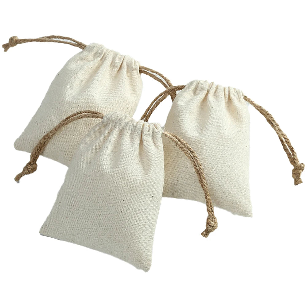 Jewelry Packaging Drawstring Pouches, Cotton/Burlap/Jute blend 10pcs