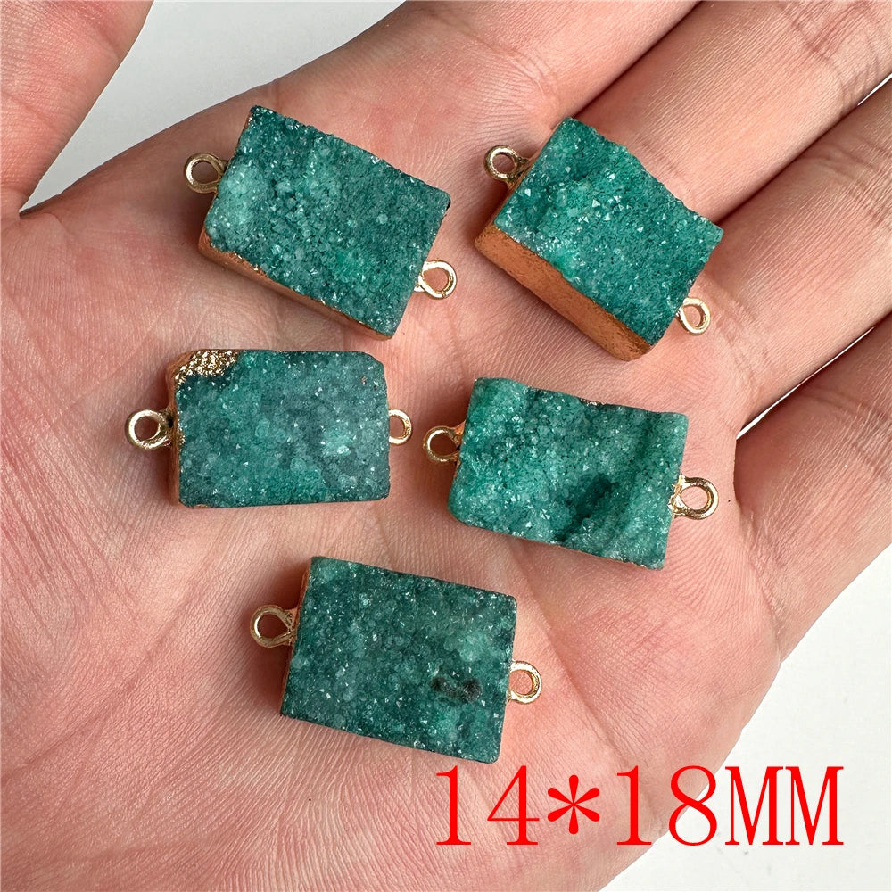 Sparkling Blue Druzy Quartz Pendants, Raw Stone Crystal Agates, Connectors and Charms, 1pc