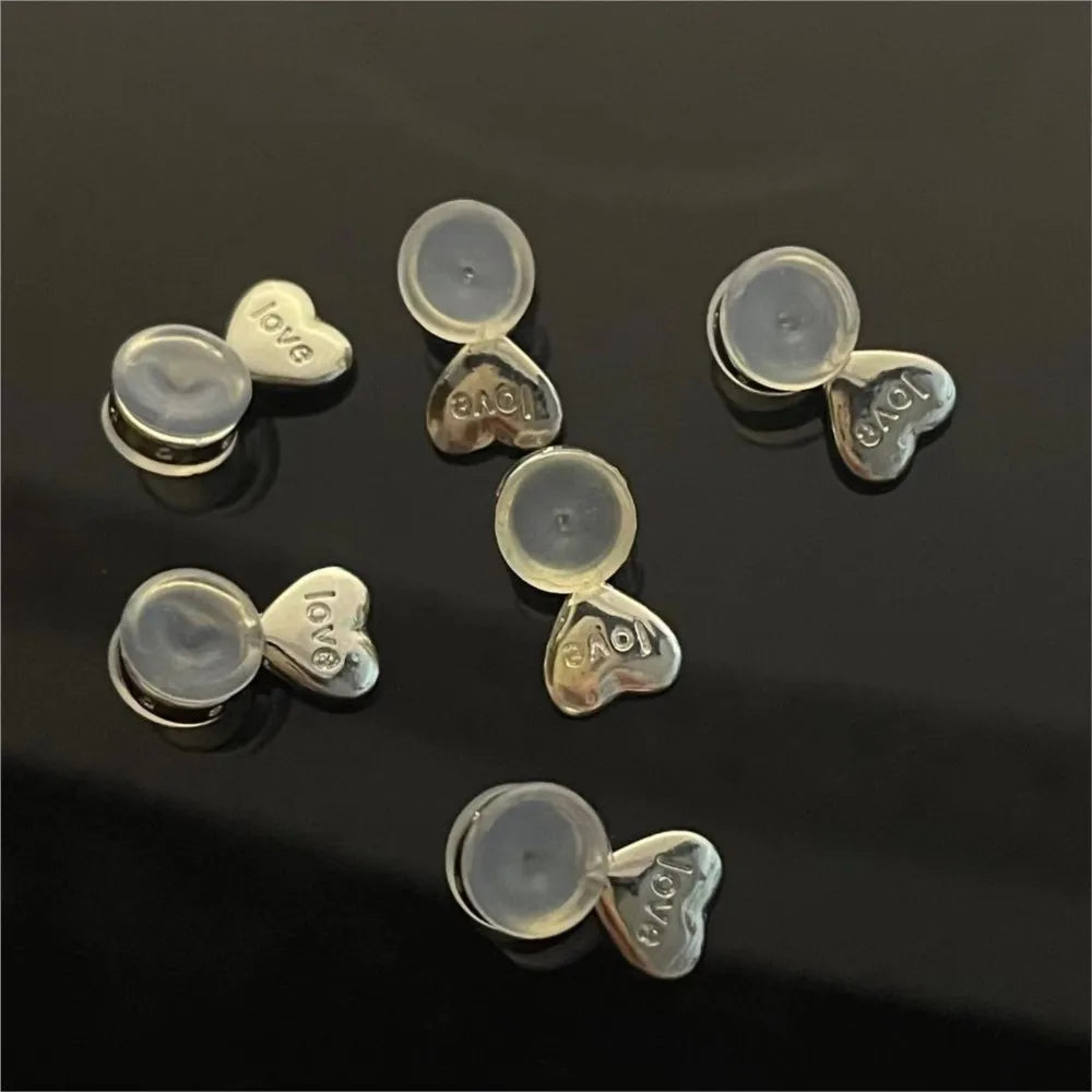 Heart Love Silicone Earring Lifters, Adjustable Replacement for Studs, Hypoallergenic, 10Pcs