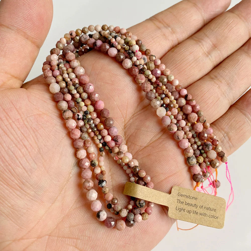 Tiny Natural Gemstone Beads, Rose Pink Quartz, Morganite, Garnet, Tourmaline, Fluorite, Amethyst, 2 3 4MM, 3 Strands