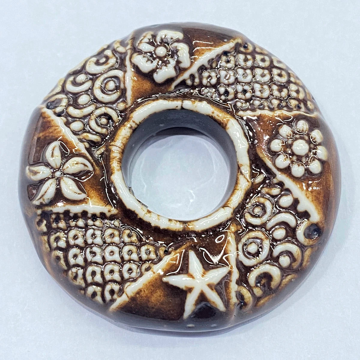 Large Embossed Ceramic Pendant Bead , 43MM~53MM