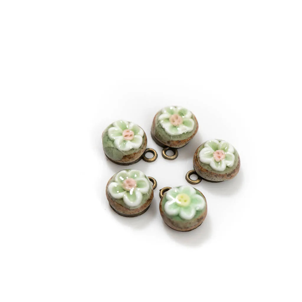 Handmade Ceramic Flower Beads, 5pcs 18mm Porcelain Pendants