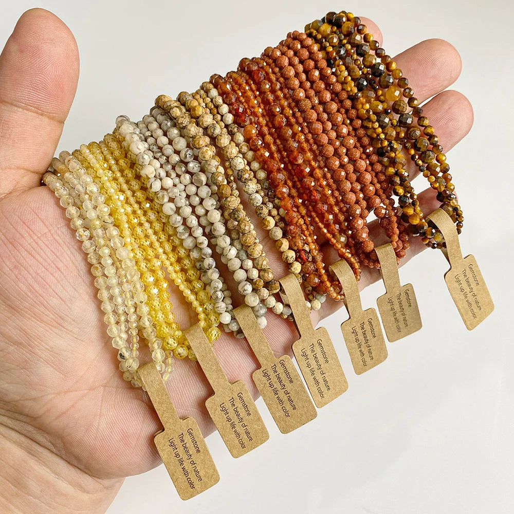 Tiny Gemstone Beads, Warm Tones in yellow, orange, wheat, and brown 2 3 4MM, 3 Strands