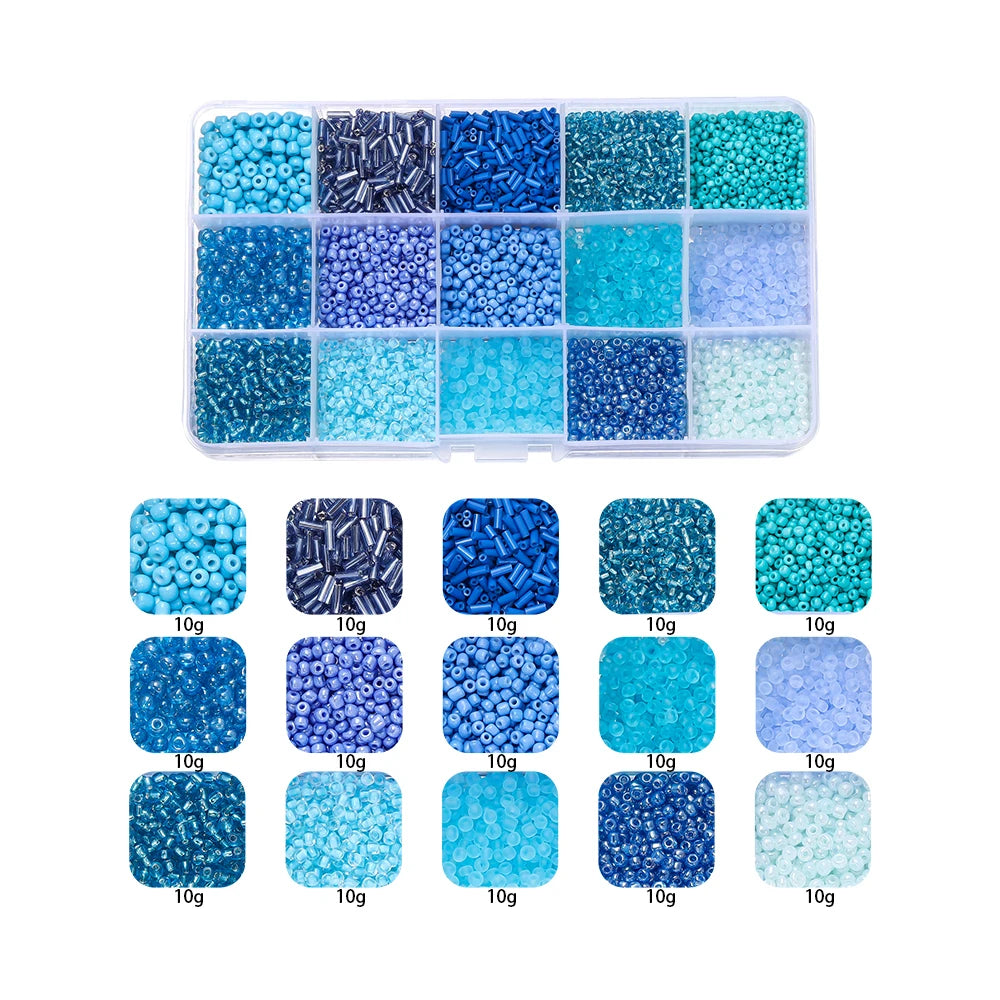 Sweet Glass Seed Bead Box Collections, 15 Grid Glass Seed Bead Sets, Spacer Beads , 2-7mm mix