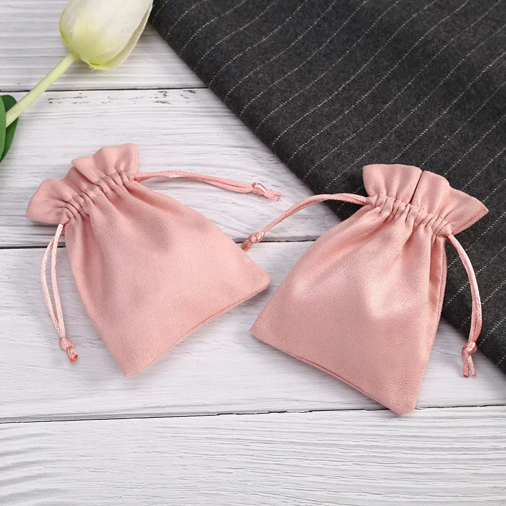 Pink Velvet Drawstring Bags, Jewelry Pouches 10Pcs