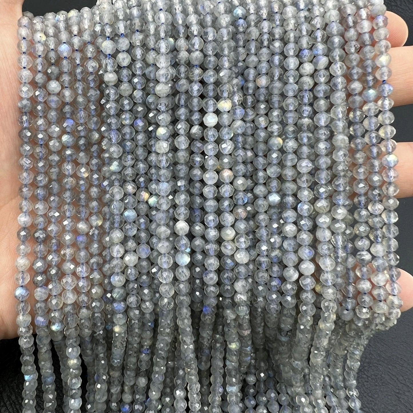 AAA 4MM Natural Stone Gray Labradorite Moonstone Beads, Round, Faceted, 5 Strands