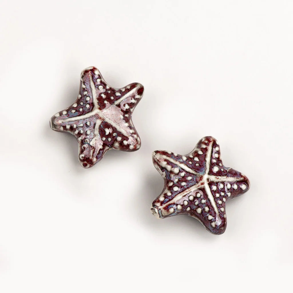 Ceramic Starfish Beads, Porcelain Necklace Findings, 14mm each, 2pcs