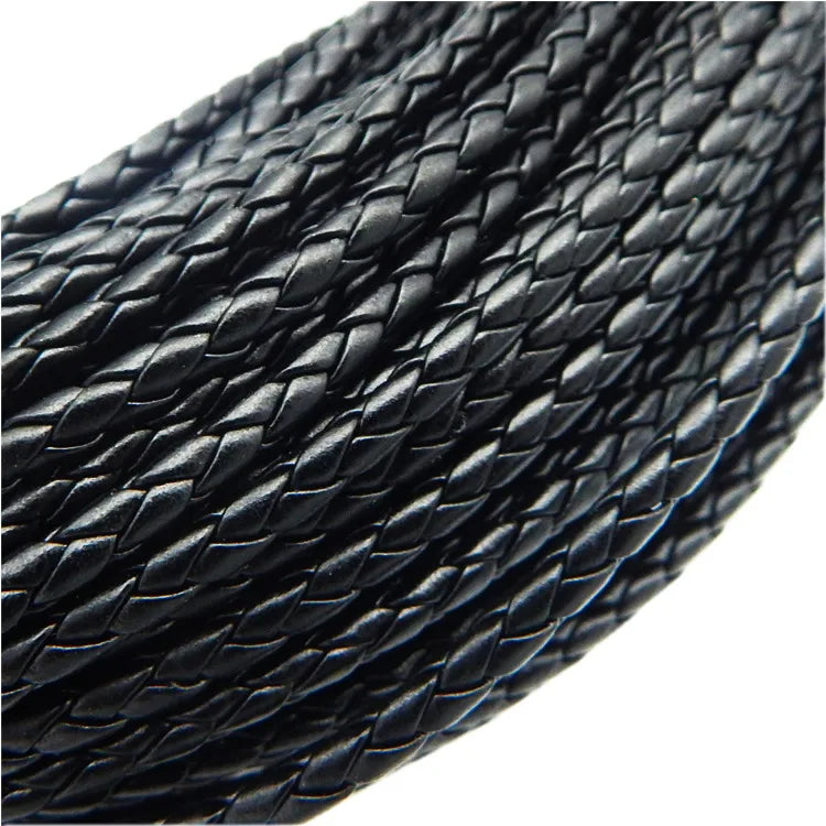 5m Black Round Braided Genuine Real Leather Cord