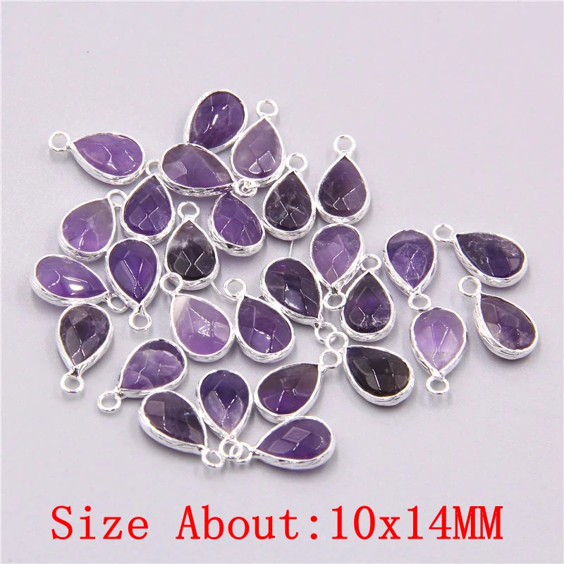 Natural Gemstone Pendant Charms, 2pcs 25-11mm, Amethyst, Rose Quartz, Agate, Amazonite, Opal