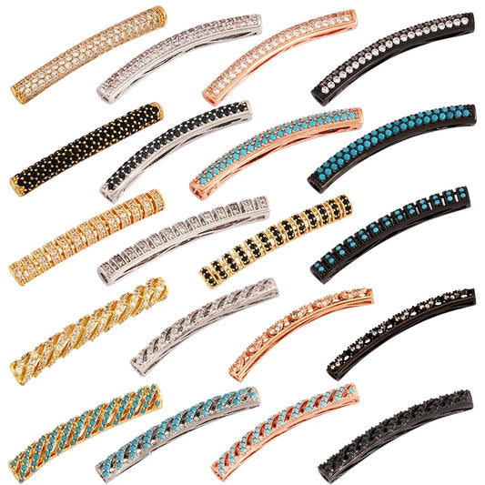 Micro Pave CZ Curved Tube Beads