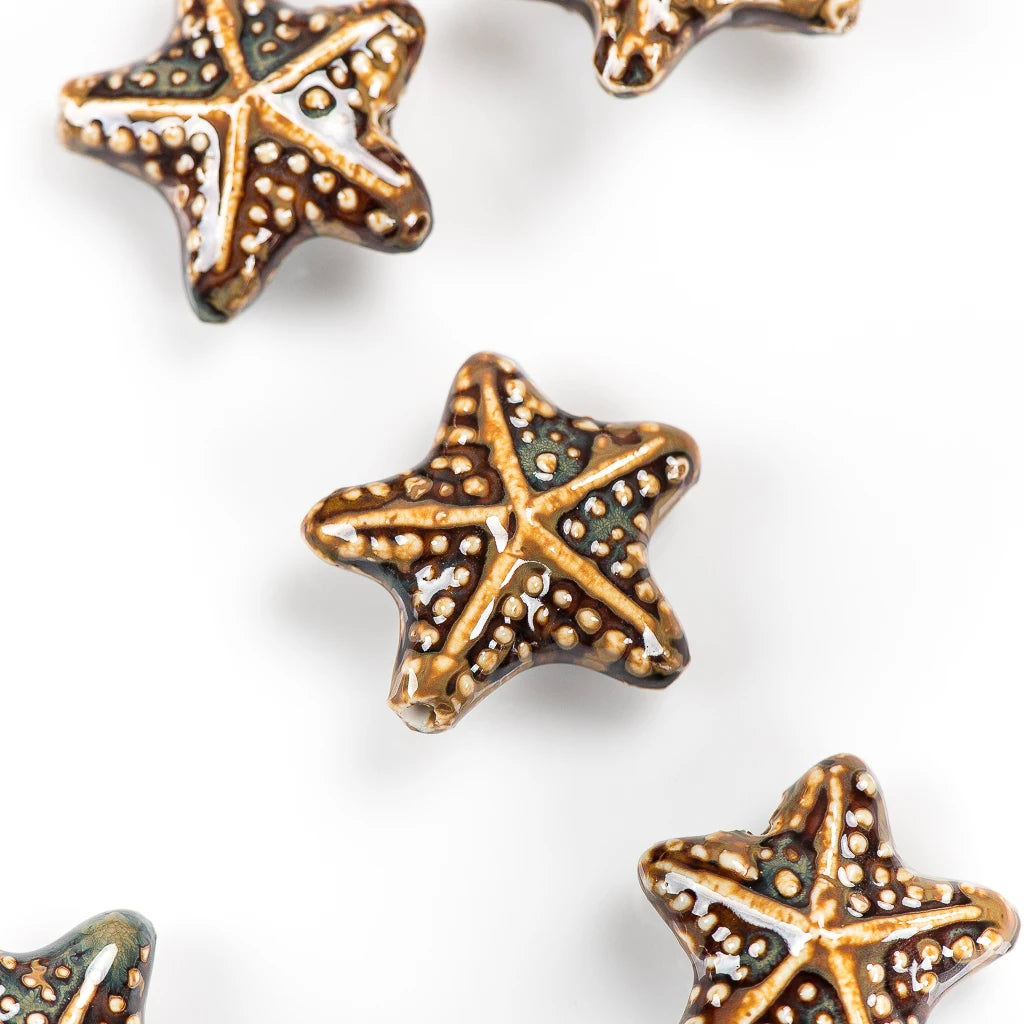 Ceramic Starfish Beads, Porcelain Necklace Findings, 14mm each, 2pcs