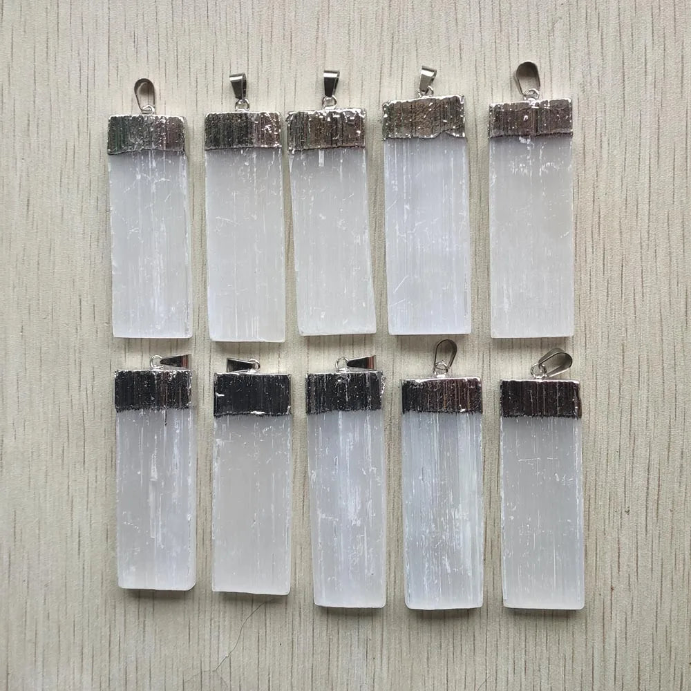 Natural Selenite Plaster Pendants, Rock Mineral Specimen, Reiki Healing Energy, 10pcs