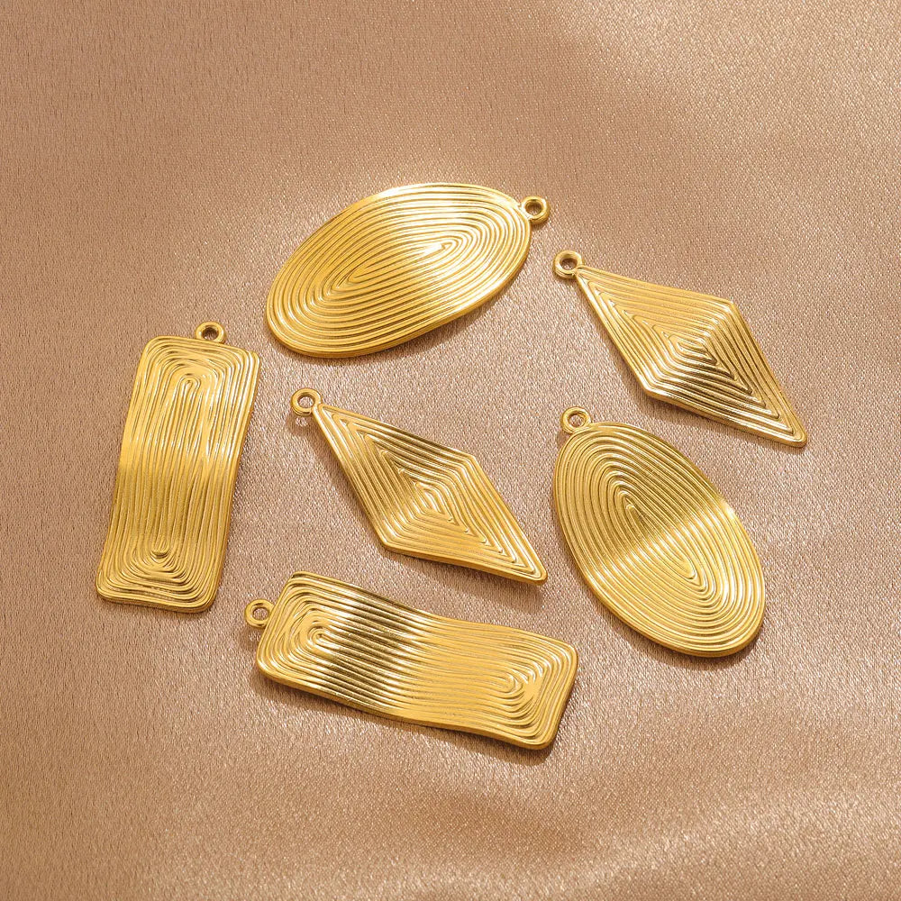 Gold-plated Stainless Steel Oval Square Rhombus Charms, 4pcs