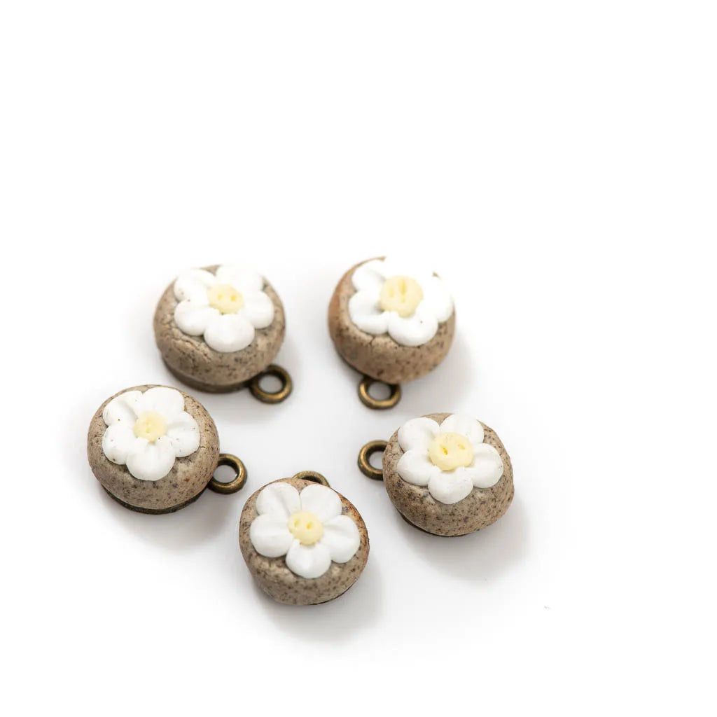 Handmade Ceramic Flower Beads, 5pcs 18mm Porcelain Pendants