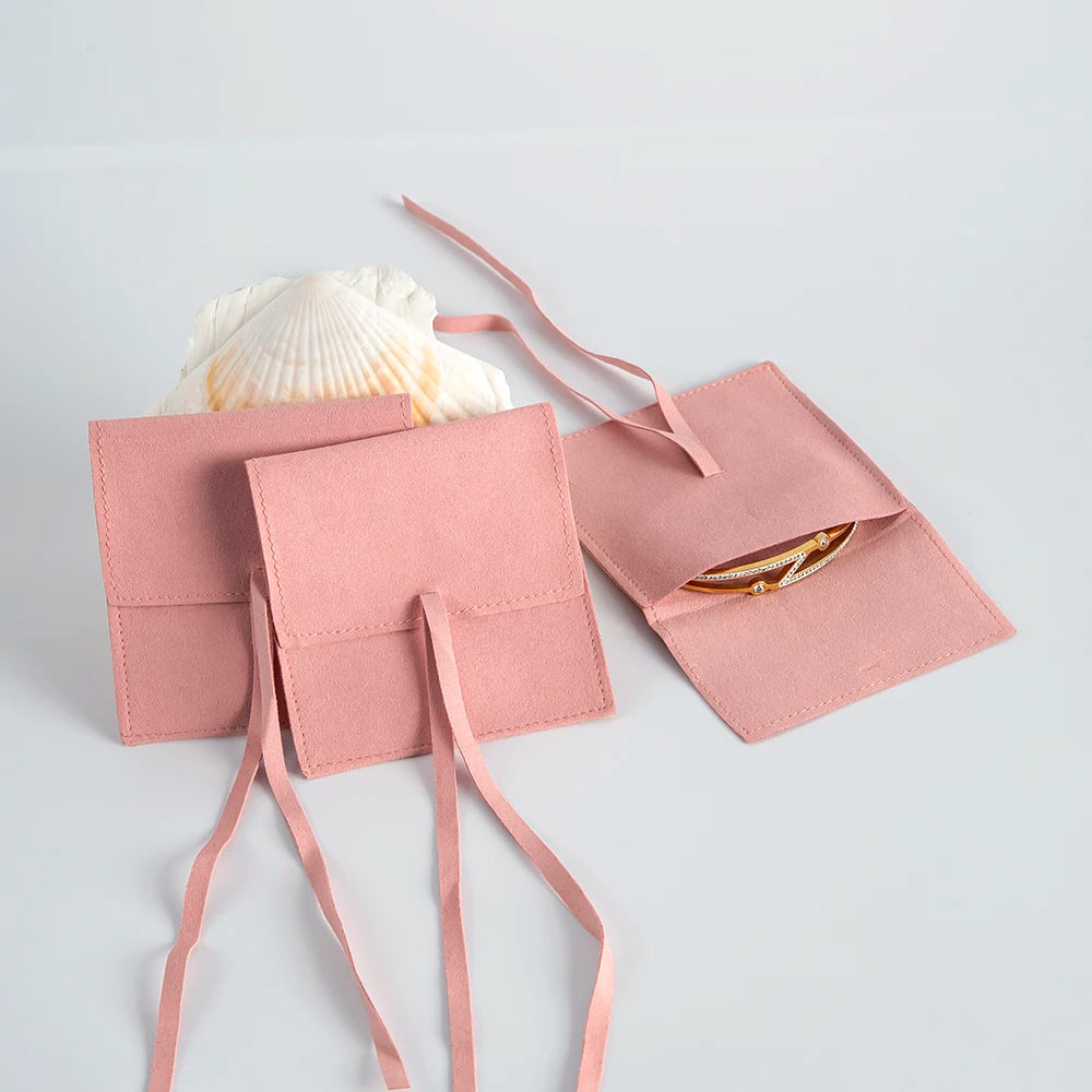 Small Chic Microfiber Pouches with Bows, Drawstring Bags for Jewelry