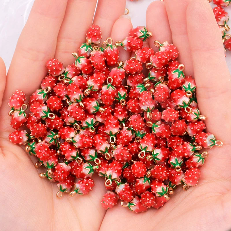 Enamel Strawberry & Friends Resin Charms 10Pcs