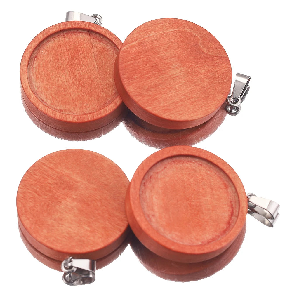 Wood Necklace Pendants, Cabochon Base Blanks, Fits 25mm, 10pcs