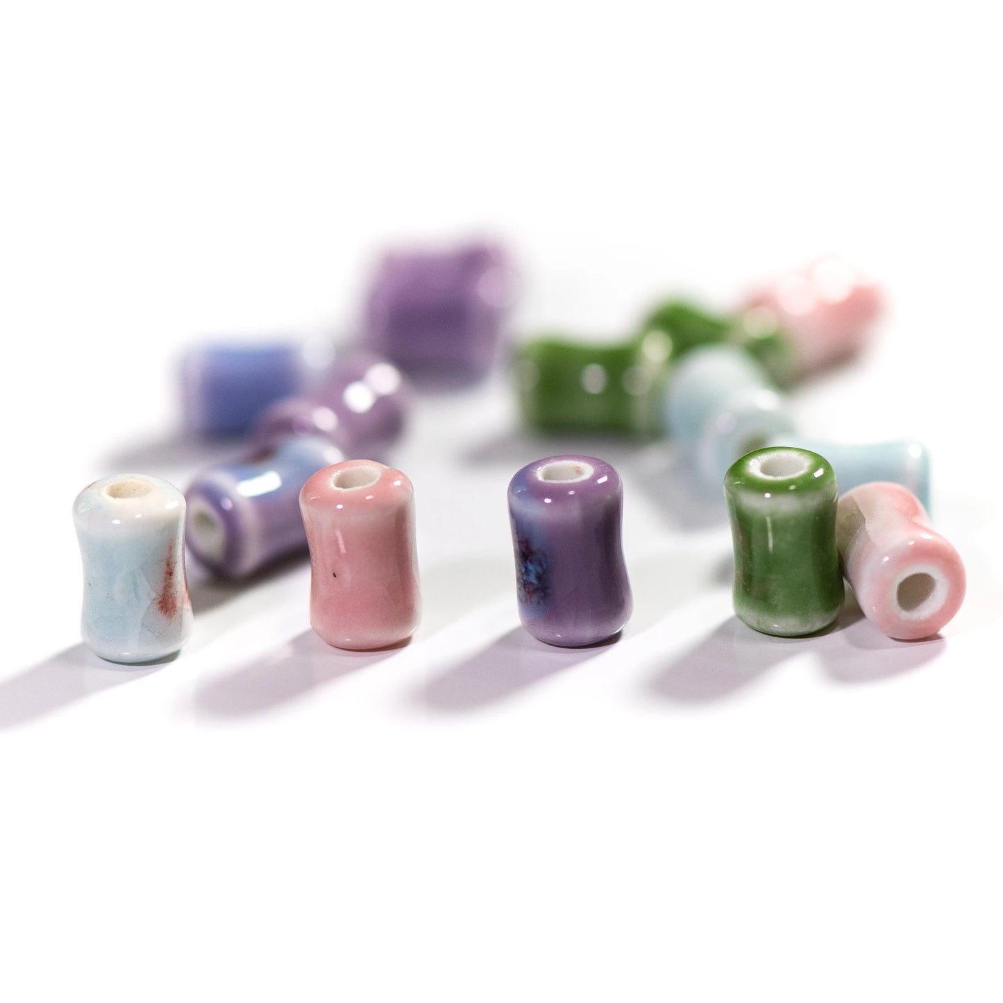 Colorful 12x8mm Bamboo Shaped Ceramic Beads 10pcs