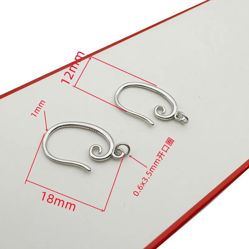 Solid 925 Sterling Silver Earring Hooks, 1 Pair, Choose from Rhodium, 18k Gold, Silver