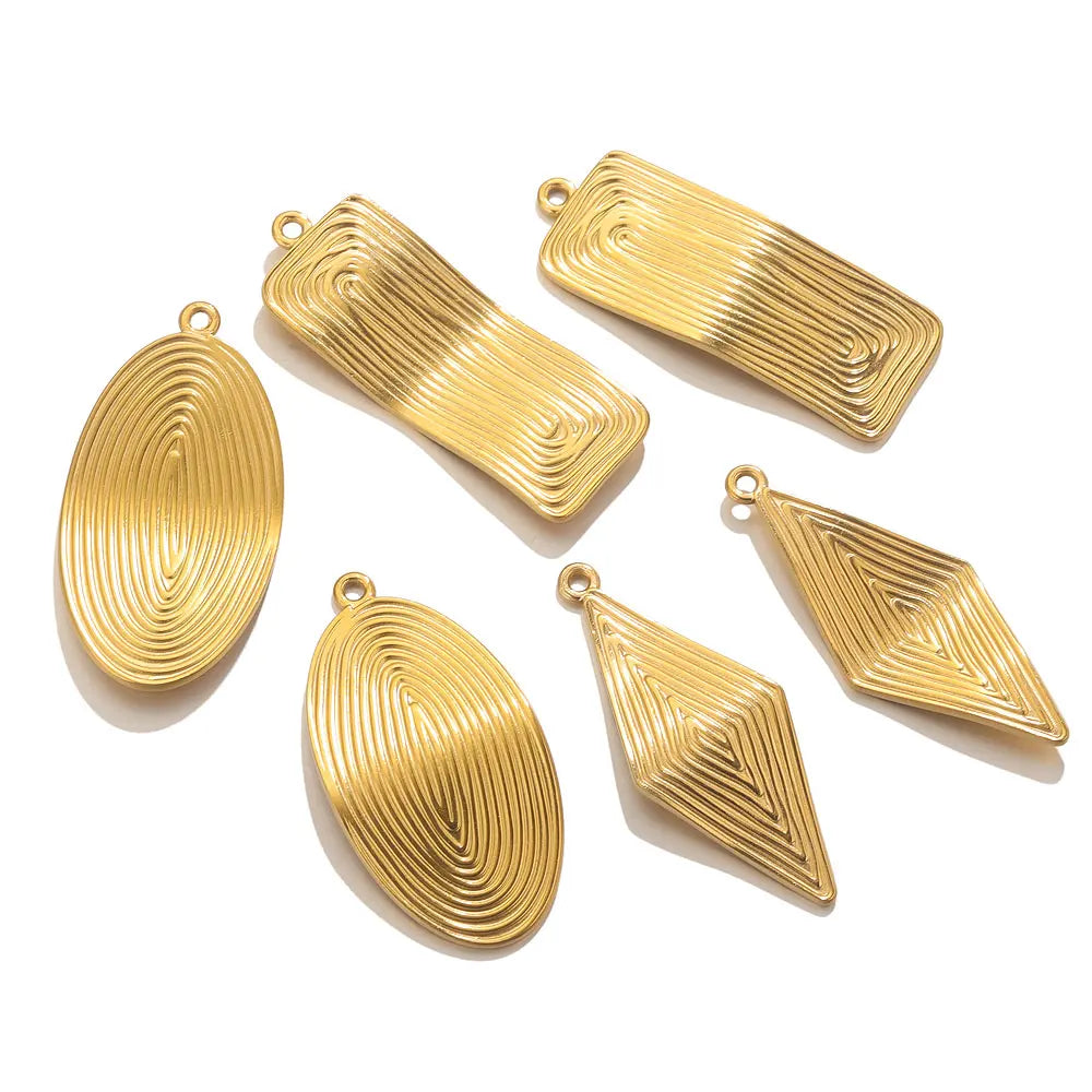 Gold-plated Stainless Steel Oval Square Rhombus Charms, 4pcs