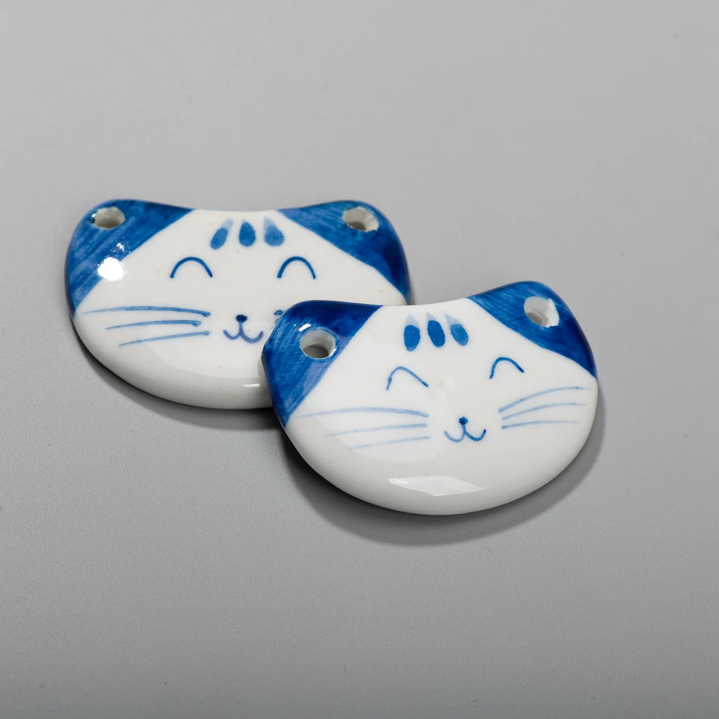 Handmade Kitten Blue And White Ceramic Pendants